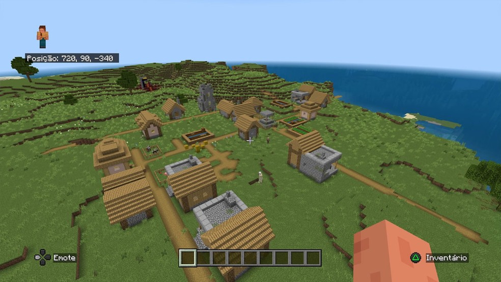 Esta vila com 4 Ferreiros em Minecraft é pequena e distante, sendo uma boa opção para expansão — Foto: Reprodução/Rafael Monteiro