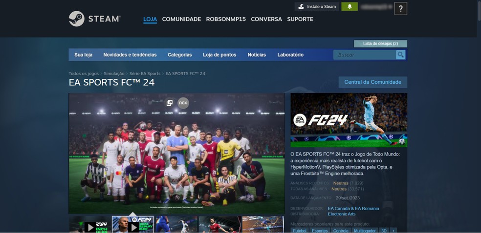 Acesse a página de EA Sports FC 24 no Steam — Foto: Reprodução/Róbson Martins