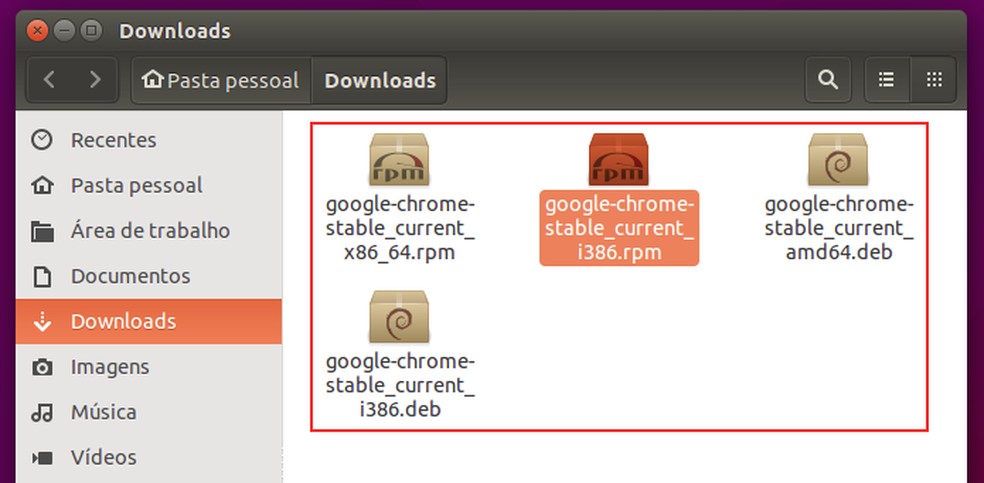 Localizando e abrindo o instalador do Google Chrome no Linux — Foto: Reprodução/Edivaldo Brito