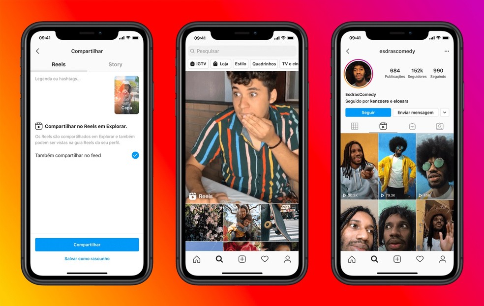 Aba Explorar do Instagram permite encontrar música para Reels de transformação, comida, viagem e outros temas — Foto: Divulgação/Instagram