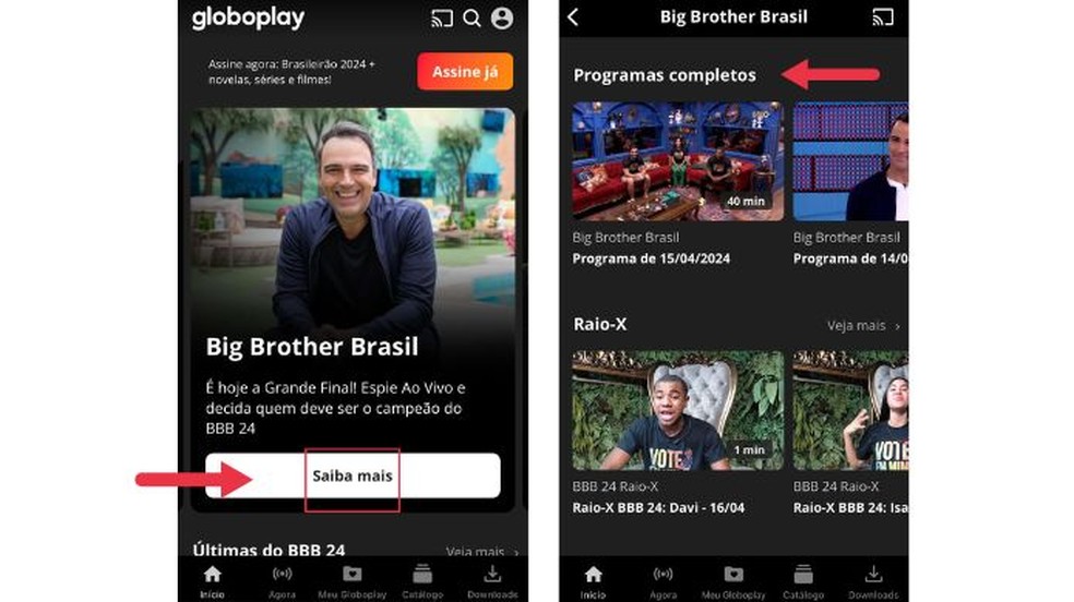 Acesse o app do Globoplay para rever a final do BBB 24 pelo celular — Foto: Reprodução/Thaisi Carvalho