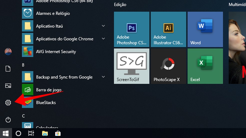 Acesse as configurações do Windows 10 — Foto: Reprodução/Paulo Alves