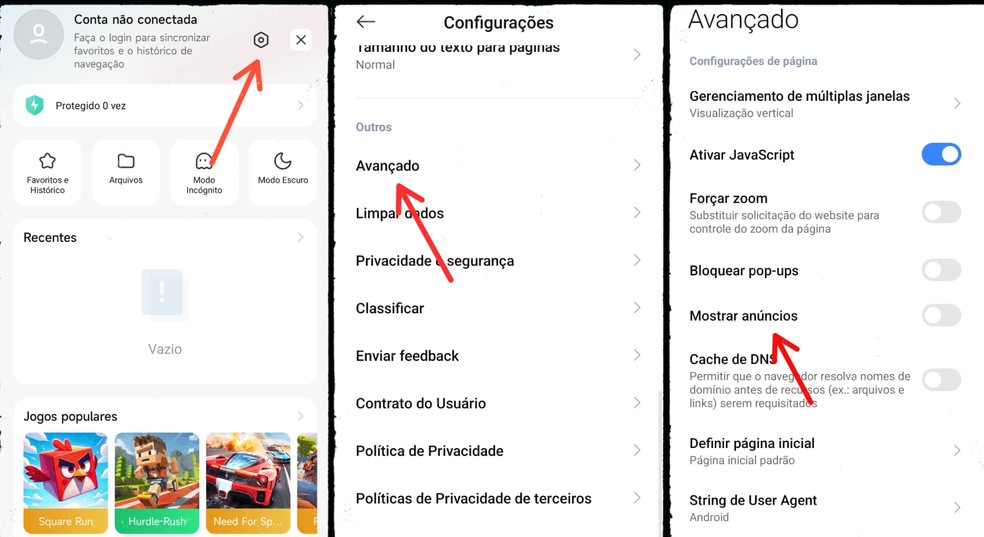 Ação de desativar anúncios no navegador da Xiaomi — Foto: Reprodução/Gisele Souza