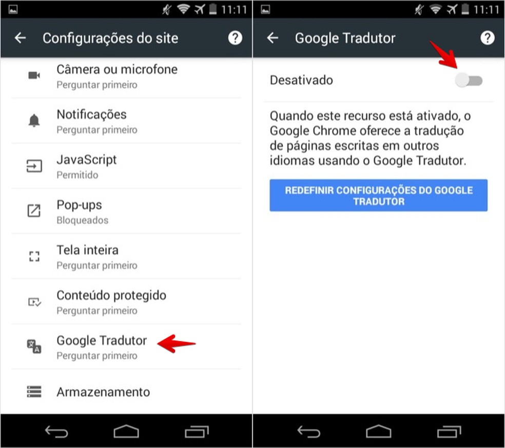 Como desativar o Google Tradutor no Chrome para celular