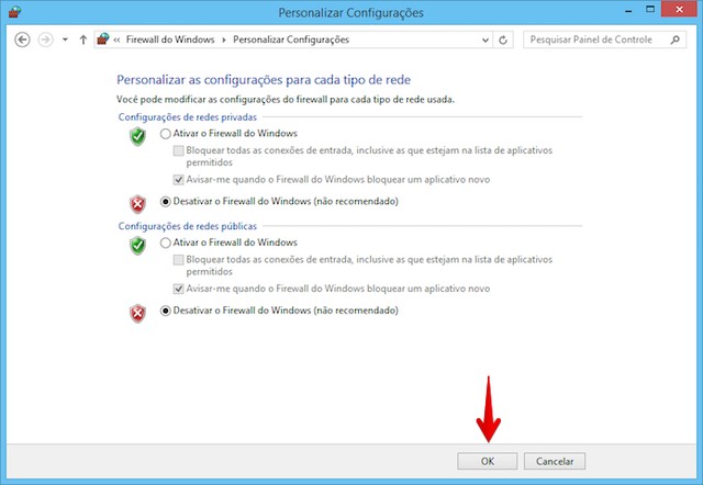 Como ativar e desativar firewall do Windows 8