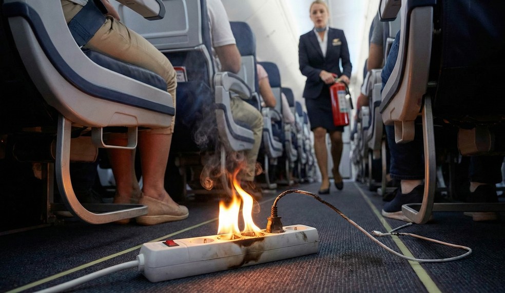 Extensão no avião pode pegar fogo? — Foto: Francisco Paulo/Gemini