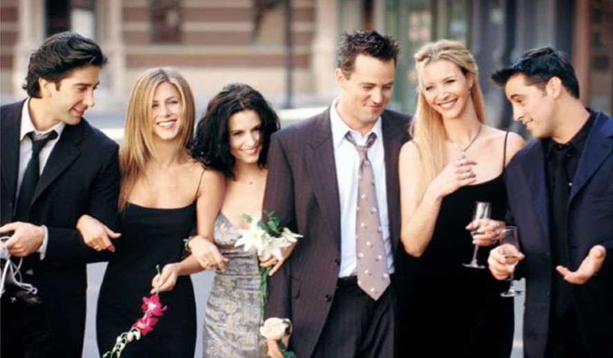 Da esquerda para direita, Ross, Rachel, Monica, Chandler, Phoebe e Joey.