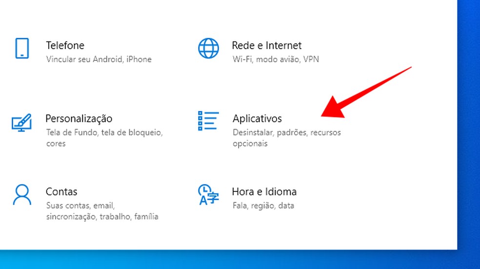 Acesse as configurações de aplicativos do Windows 10 — Foto: Reprodução/Paulo Alves