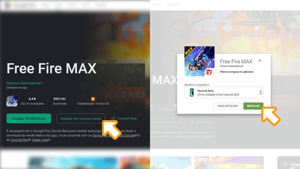 Caso abra o link da Google Play Store em seu PC clique em "Instalar em outros locais", selecione seu smartphone e clique em "Instalar" — Foto: Reprodução/Rafael Monteiro