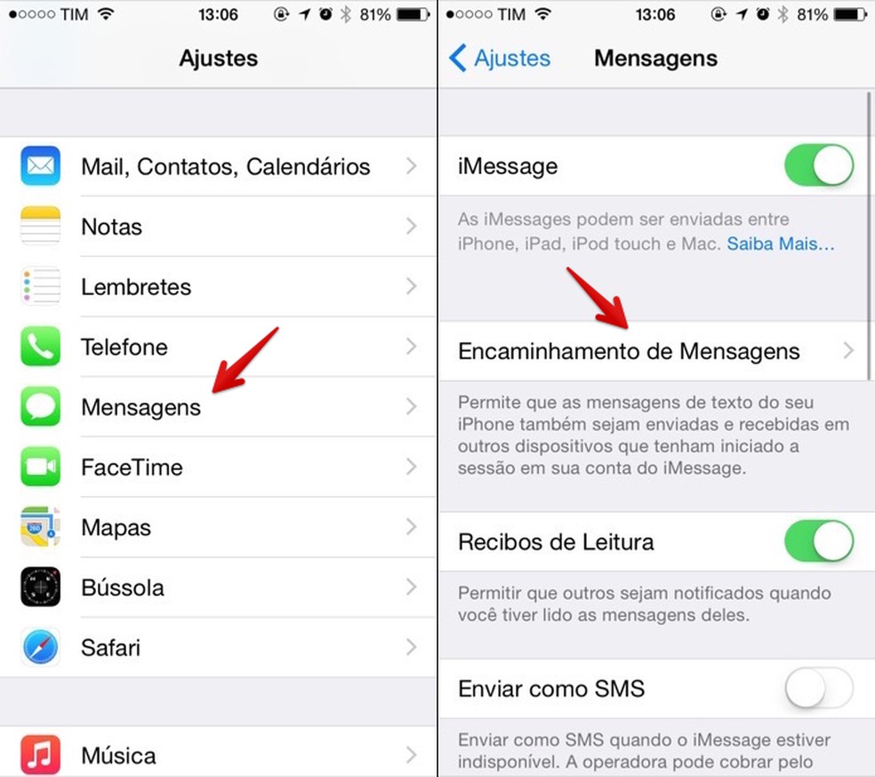 Acesse as configurações de mensagens no iPhone (Foto: Reprodução/Helito Bijora) — Foto: TechTudo