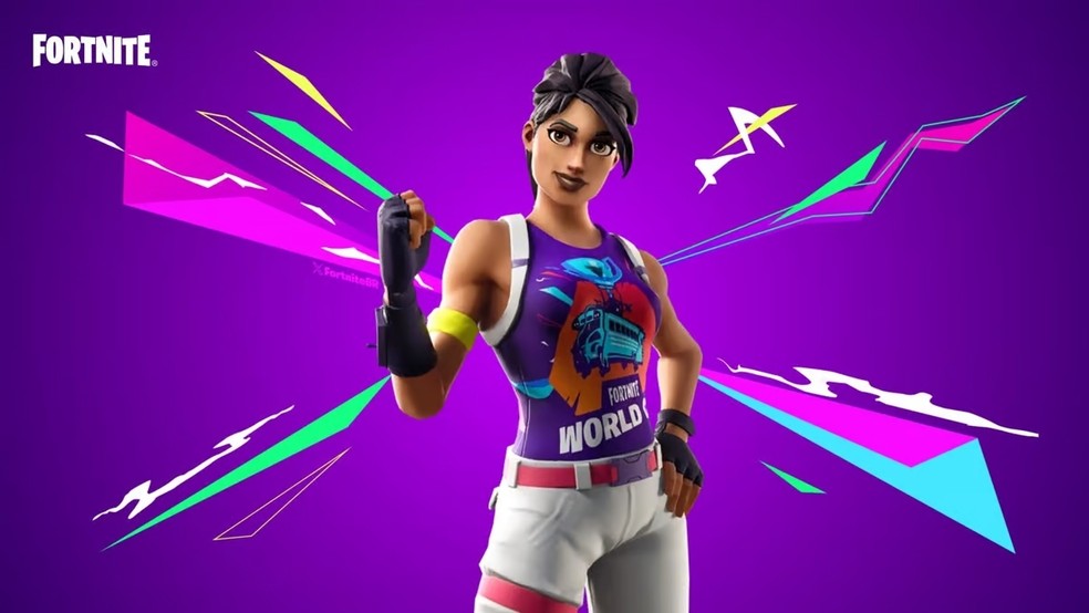World Warrior, skin criada em homenagem a Copa do Mundo de Fortnite, com um design simples de uma mulher de regata, luva e calça — Foto: Reprodução/Dexerto