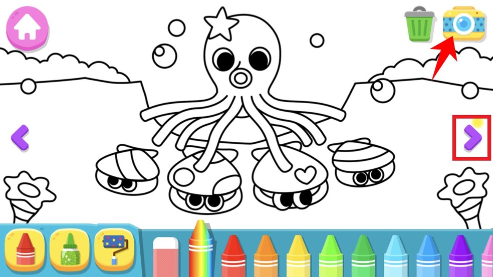Encontre diferentes desenhos em branco para pintar no app Baby Shark — Foto: Reprodução/Rodrigo Fernandes