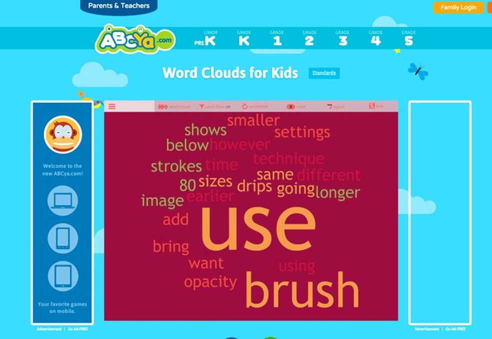   ABCya Word Clouds  é uma solução simples e fácil de utilizar para criar nuvem de palavras — Foto: Reprodução/André Sugai