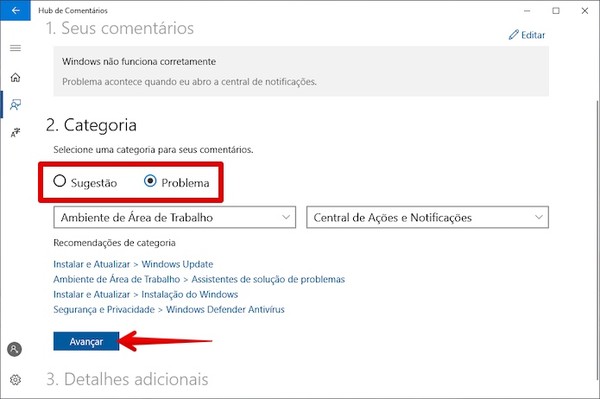 Como reportar um problema no Windows 10