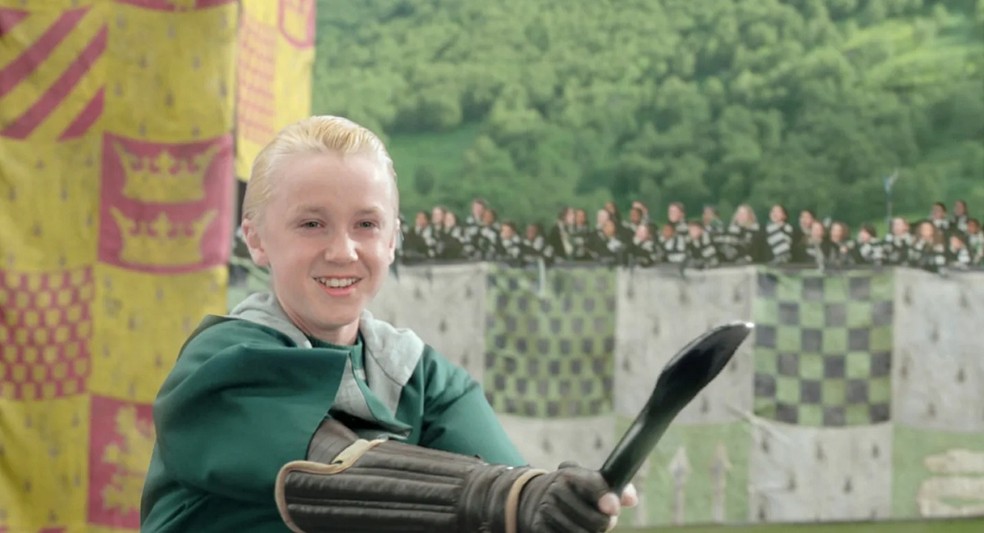 Draco Malfoy joga como apanhador do time de quadribol da Sonserina — Foto: Divulgação/Warner Bros. Pictures