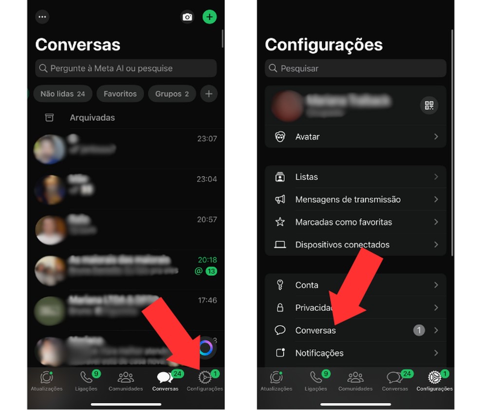 Acessando as configurações do WhatsApp — Foto: Reprodução/Mariana Tralback
