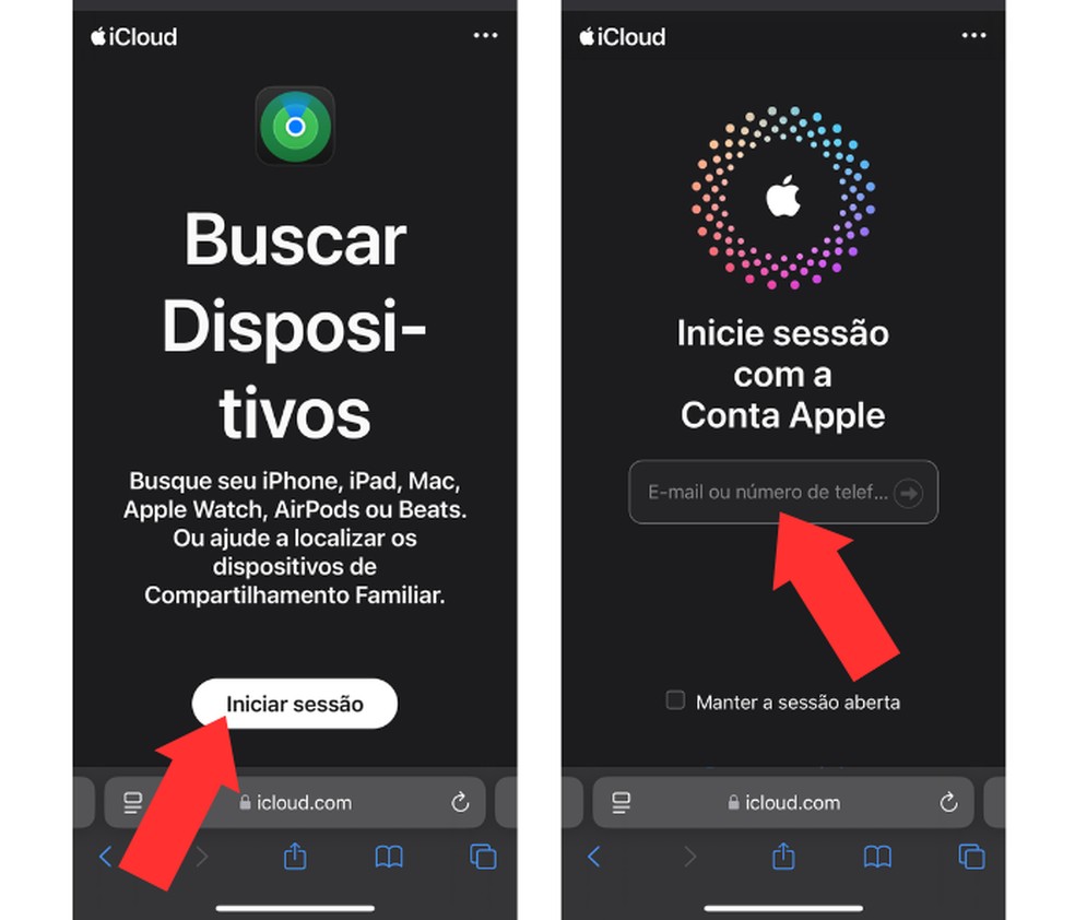 Para acessar o site do iCloud, é necessário inserir o login da Conta Apple — Foto: Reprodução/Mariana Tralback