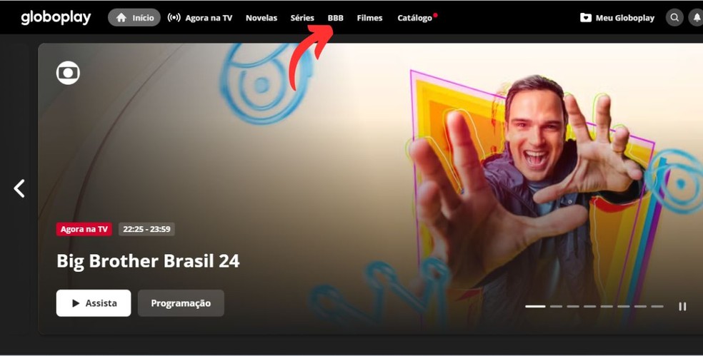 BBB 24 online grátis: acesse o menu dedicado ao reality no Globoplay para rever os programas gravados e outros conteúdos — Foto: Reprodução/Millena Borges