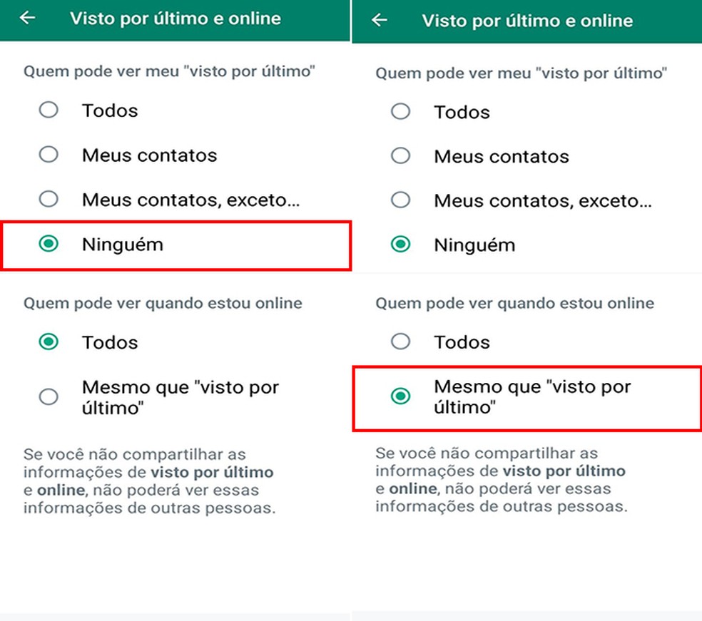 Remova o 'online' no aplicativo do WhatsApp para obter mais privacidade no app — Foto: Reprodução/Flávia Fernandes 