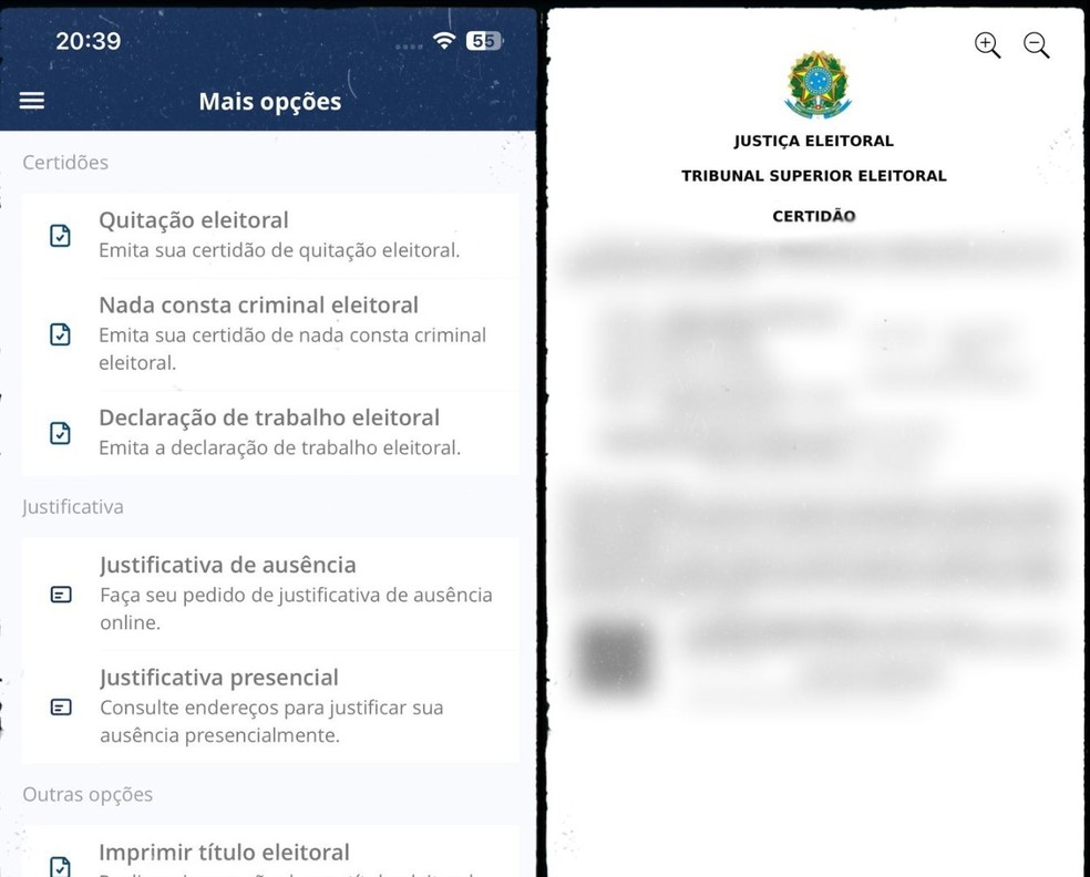 Usuários podem emitir certidão de quitação eleitoral no app e-Título — Foto: Reprodução/Gisele Souza