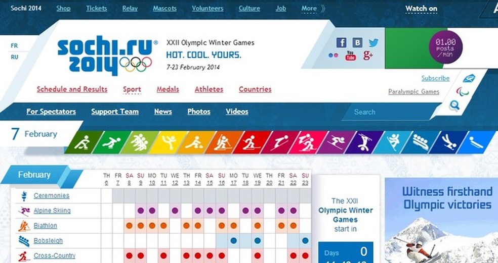 Site oficial das Olimpíadas de Sochi com cores do Doodle do Google (Foto: Reprodução/COI) — Foto: TechTudo