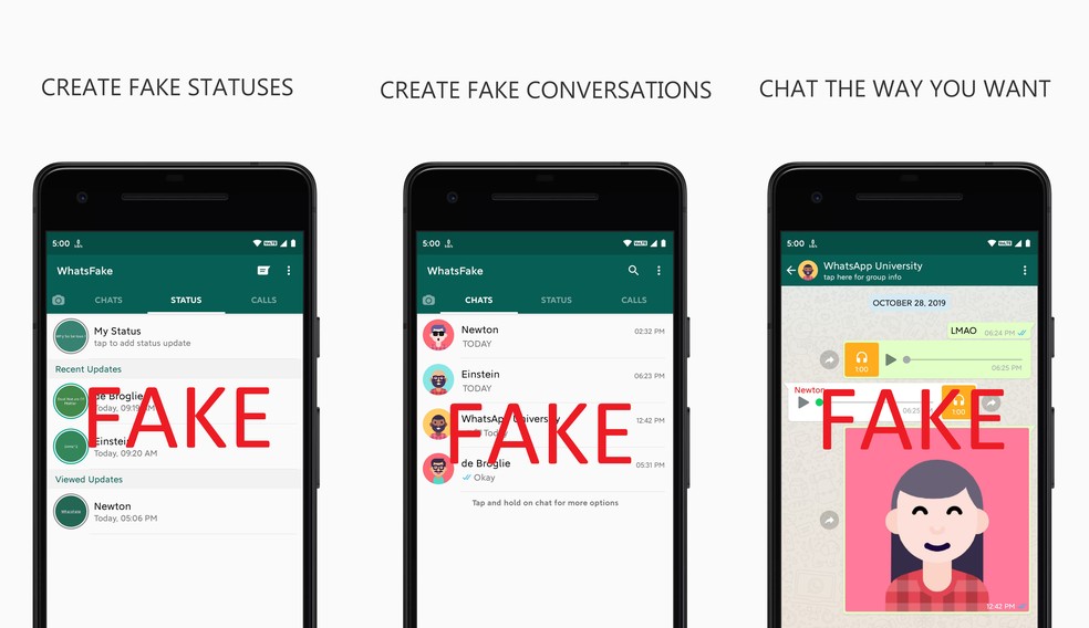 WhatsFake serve para quem deseja montar conversas falsas — Foto: Divulgação/Google Play