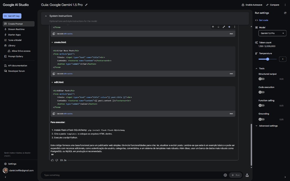  Reprodução/Google AI para Desenvolvedores