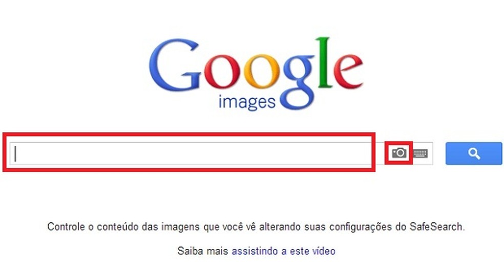 Interface da página de busca do Google, com destaque para o ícone que aciona o sistema de busca reversa por imagem (Foto: Reprodução/Júlio Monteiro) — Foto: TechTudo