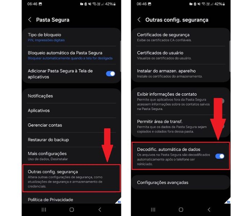 Remova notificações da Pasta Segura após a reinicialização — Foto: Reprodução/Diego Cataldo