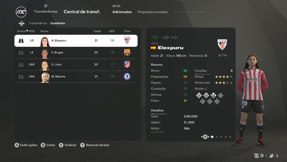 Ane Elexpuru, do Athletic Club, no Modo Carreira do EA FC 25 — Foto: Reprodução/Luccas Melo