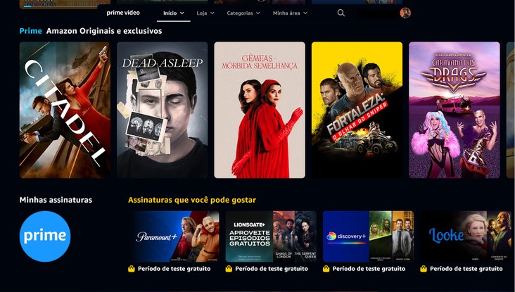 Página com as produções exclusivas do Prime Video