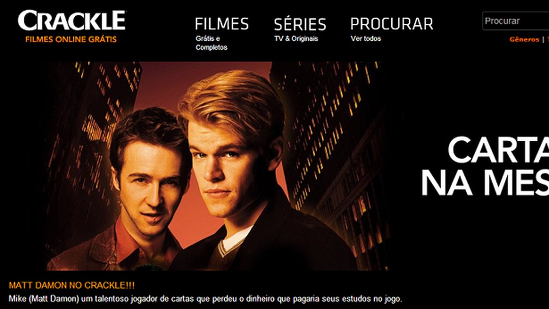 G1 - Site de filmes gratuitos pela web Crackle é lançado no Brasil -  notícias em Tecnologia e Games