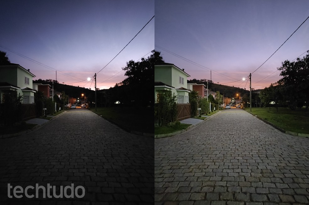 Foto tirada pelo Motorola Razr 40 Ultra sem modo noturno vs foto com modo noturno ativado  — Foto: Ana Letícia Loubak/TechTudo