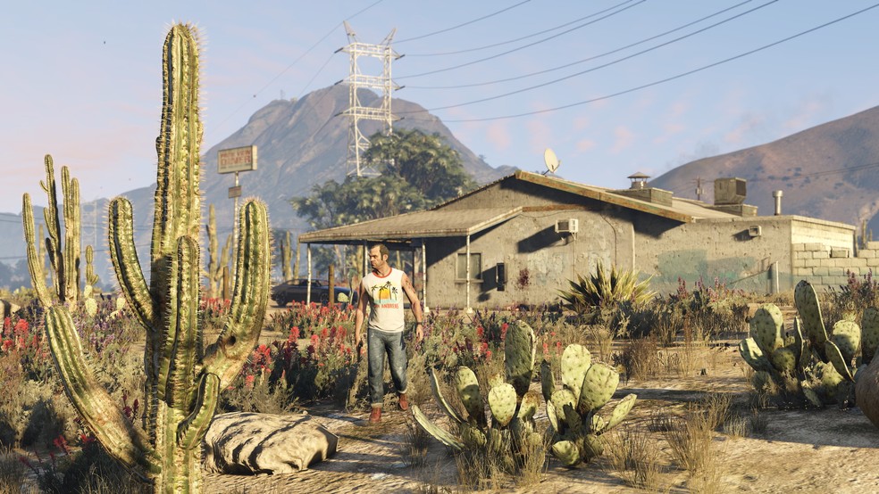 Trevor vive a sua vida em meio ao deserto de Los Santos, longe do caos urbano — Foto: Divulgação/Rockstar Games
