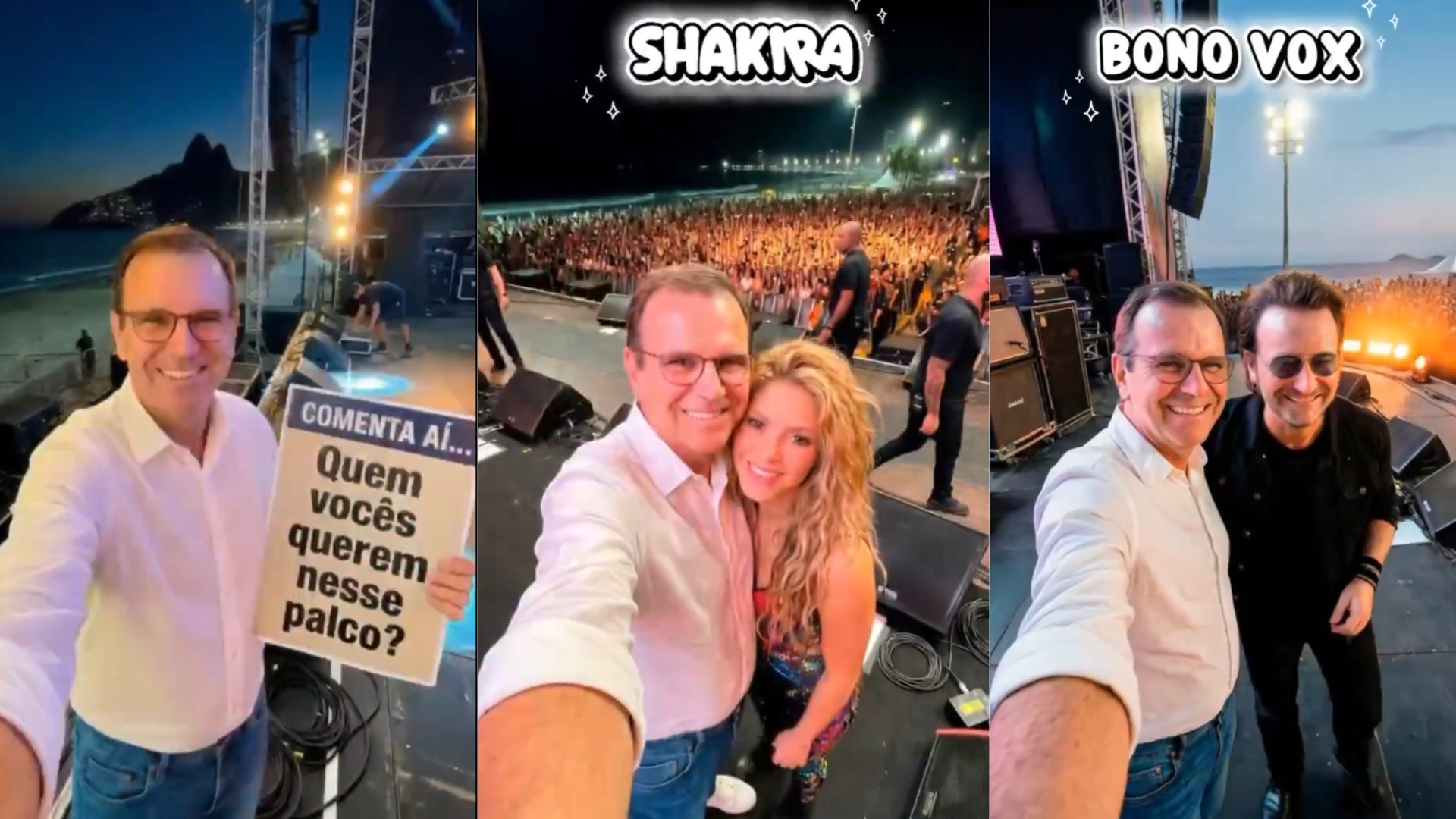 Eduardo Paes 'posa' com possíveis artistas do megashow do Rio; veja vídeo