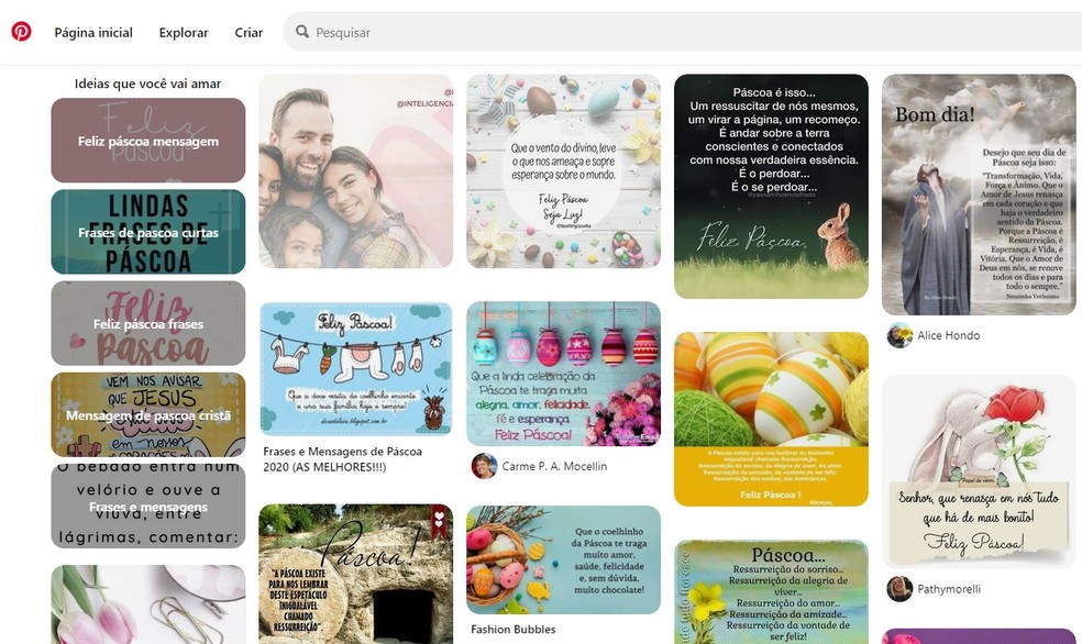 Pinterest é uma excelente forma de pesquisar por mensagens de Páscoa 2024 — Foto: Reprodução/Thaisi Carvalho