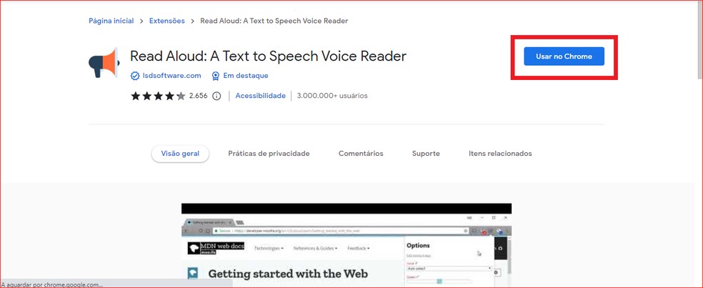 Botão ‘’Usar no Chrome’’ em destaque — Foto:  Reprodução/Ana Julia Vaz