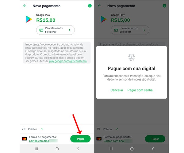 Como comprar gift card da Google Play pelo PicPay