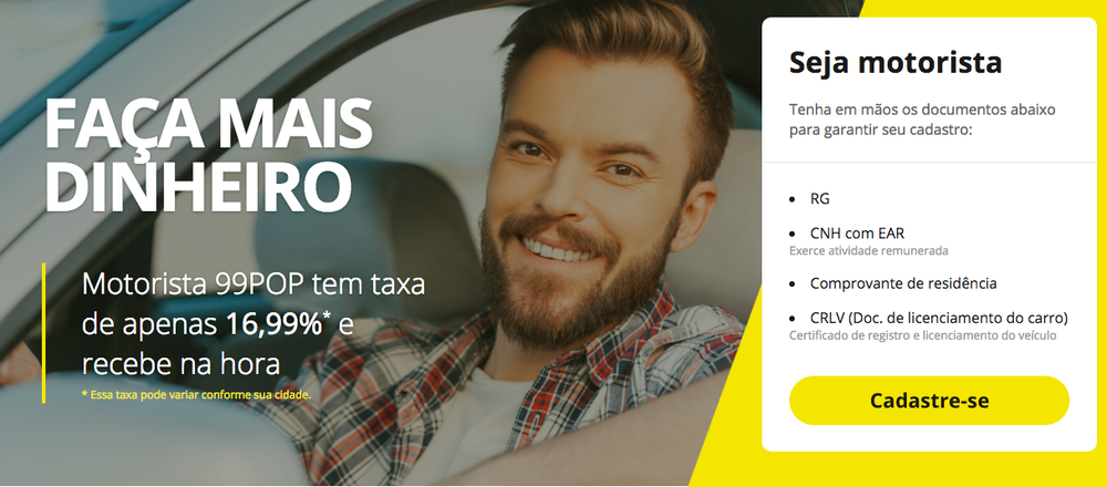 99POP para motoristas: carros aceitos, benefícios e outras dúvidas
