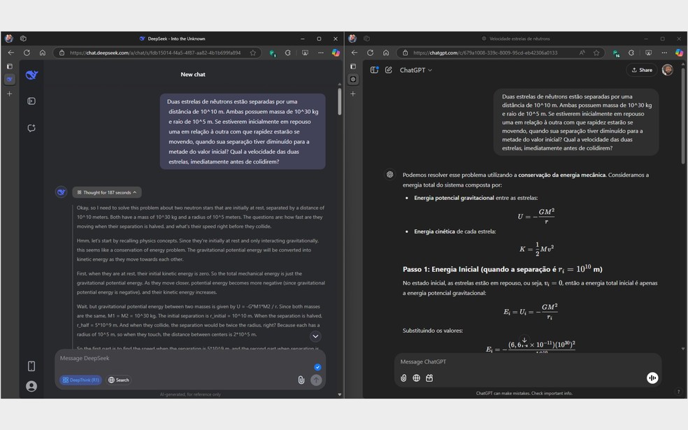  Reprodução/DeepSeek e ChatGPT