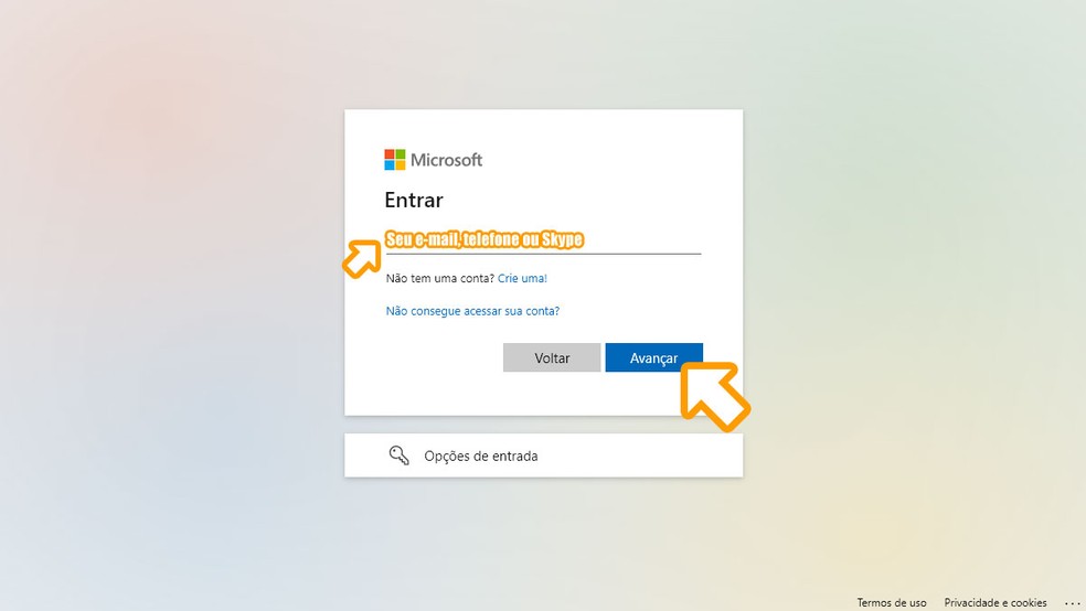 Ao entrar no site da Microsoft faça Login com a conta na qual deseja resgatar o conteúdo — Foto: Reprodução/Rafael Monteiro