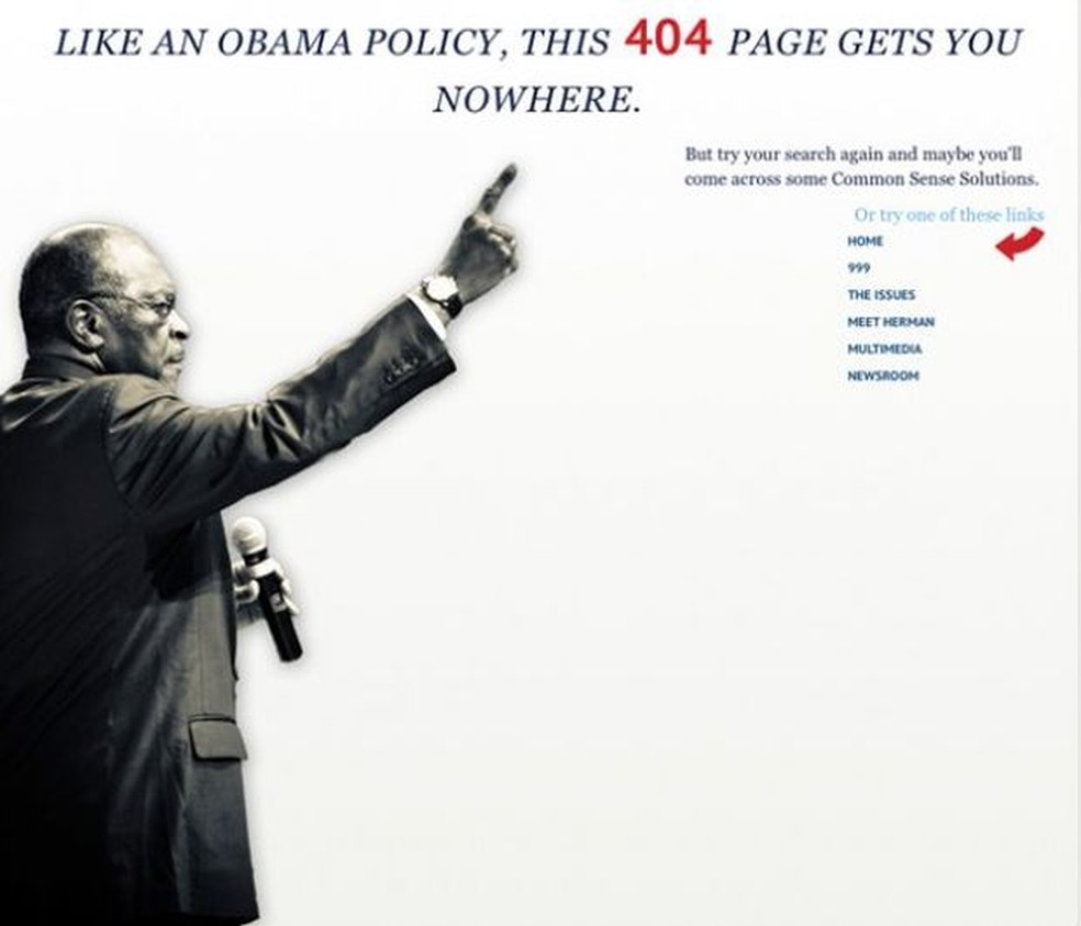 Página de erro 404 do político Herman Cain (Foto: Reprodução/Business Insider) — Foto: TechTudo