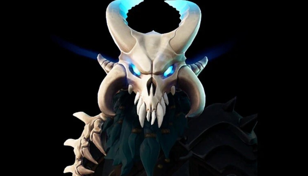 Ragnarok, uma das skins mais raras do Fortnite, com um design da caveira de um animal e olhos azuis, inspirado na cultura nórdica — Foto: Reprodução/G2A