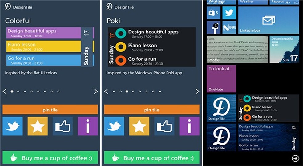 DesignTile adiciona compromissos do calendário do Windows Phone na sua tela inicial (Foto: Divulgação/Windows Phone Store) — Foto: TechTudo