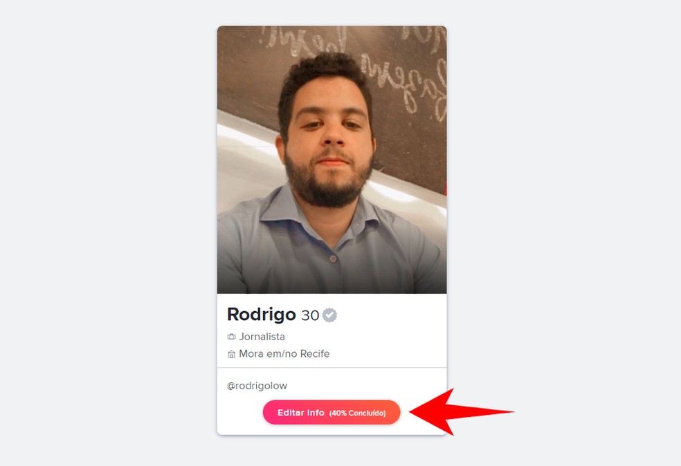 Usuário pode editar seu perfil no Tinder Web — Foto: Reprodução/Rodrigo Fernandes
