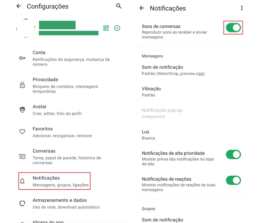 Clique em "Notificações" e ative a primeira chave — Foto: Reprodução/Bruno Guerra