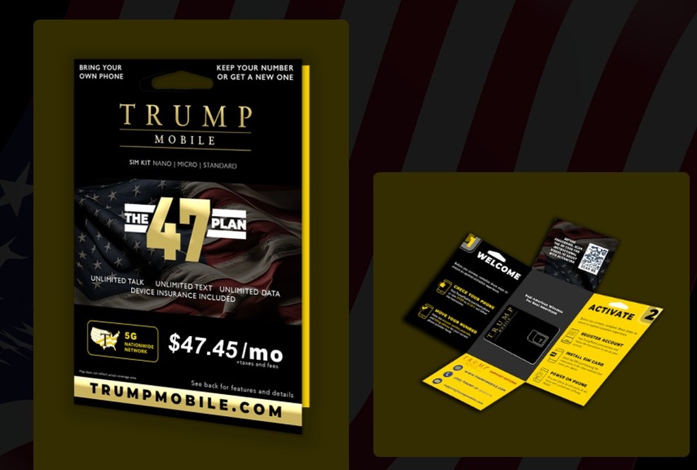 The 47 Plan oferece ligações e dados móveis ilimitados — Foto: Reprodução/Trump Mobile