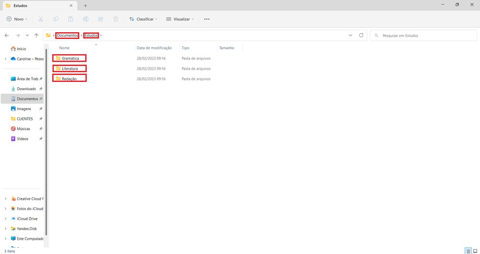 Crie uma hierarquia de pastas e subpastas para segmentar os documentos — Foto: Reprodução/Caroline Silvestre
