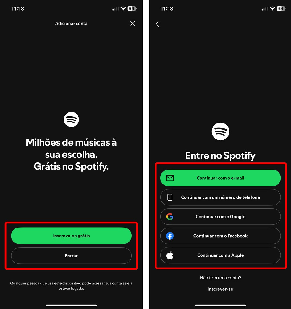 É preciso fazer login com nova conta para adicionar o perfil ao Spotify — Foto: Reprodução/Rodrigo Fernandes