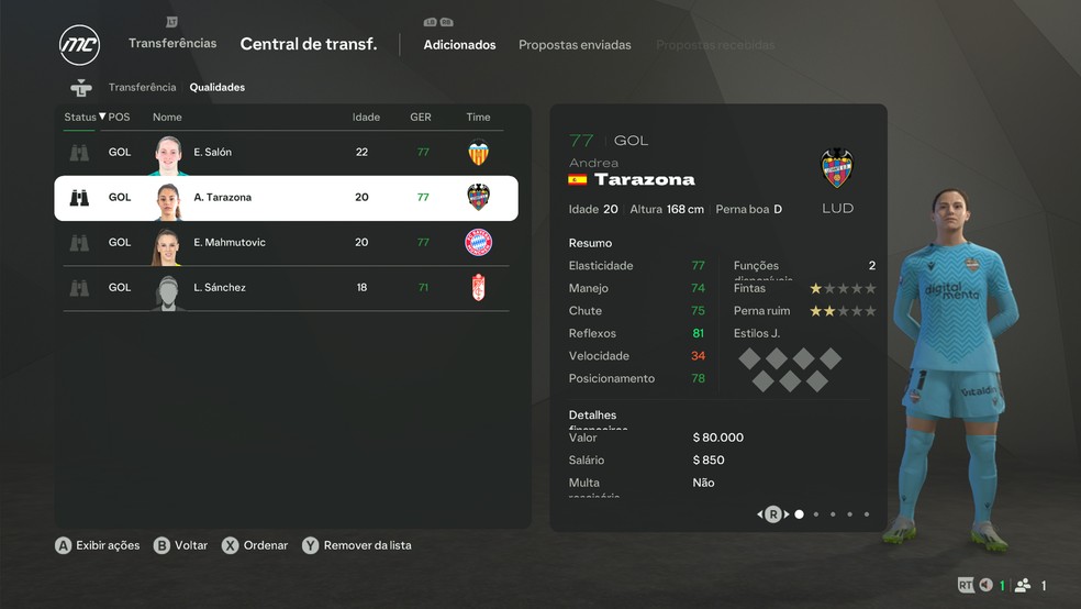 Andrea Tarazona, do Levante, no Modo Carreira do EA FC 25 — Foto: Reprodução/Luccas Melo